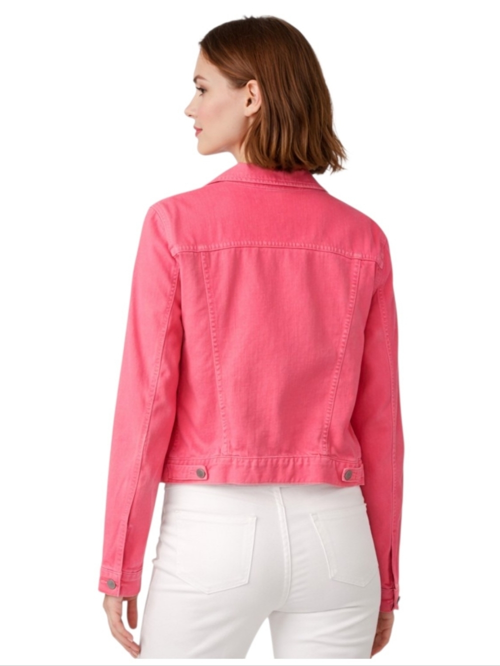 J Brand-Christopher Kane jacket denim neon pink-peach button front sz lrg 🎉 HP - Picture 5 of 16